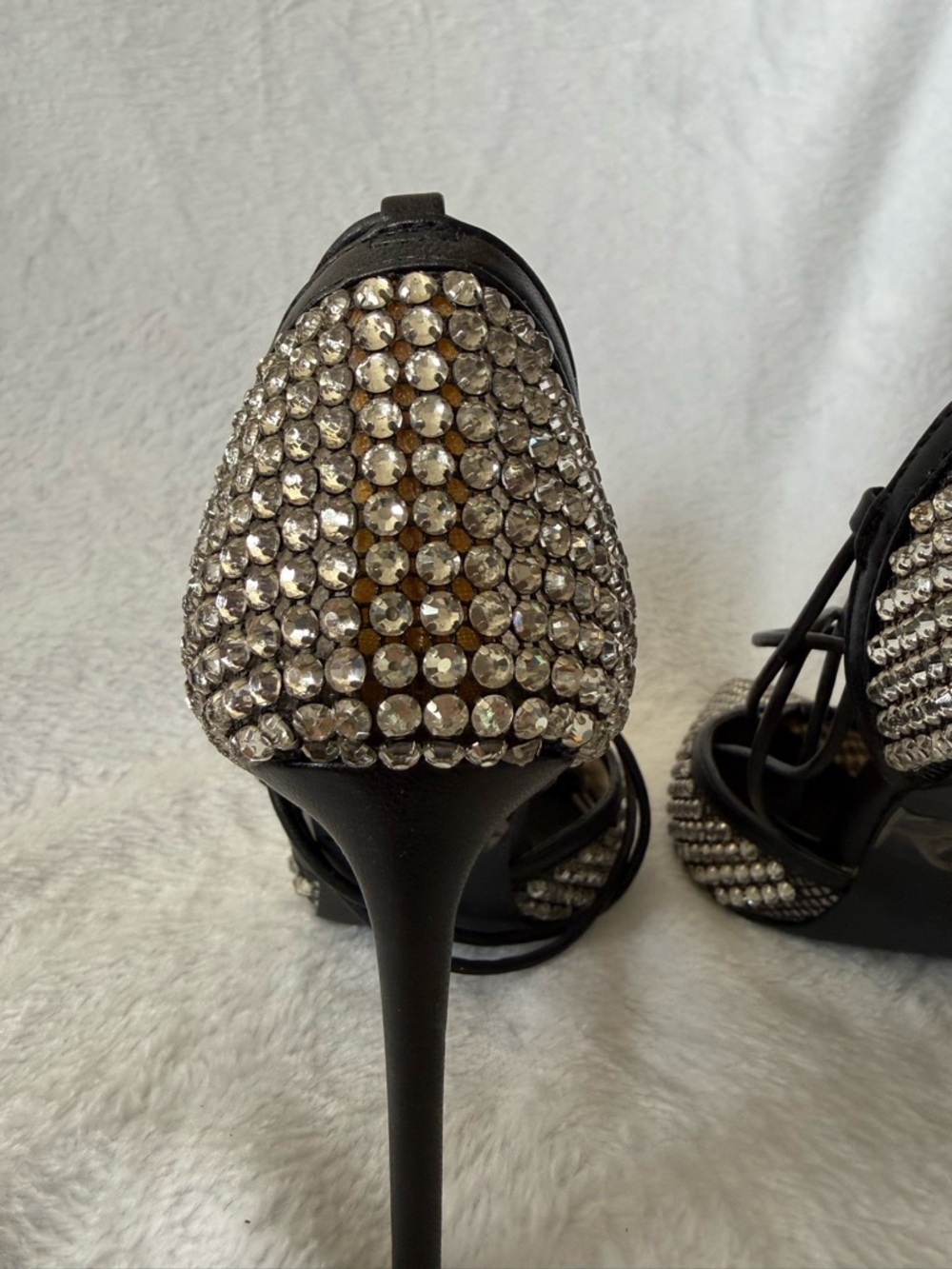 Steve Madden Vanity Mesh Crystal Embellished Black Lace-Up Stiletto Pump - Picture 9 of 12